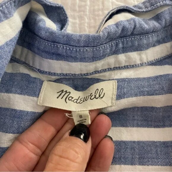 Madewell Blue + White Stripe Short Sleeve Button Down – Size Small - Picture 5 of 7
